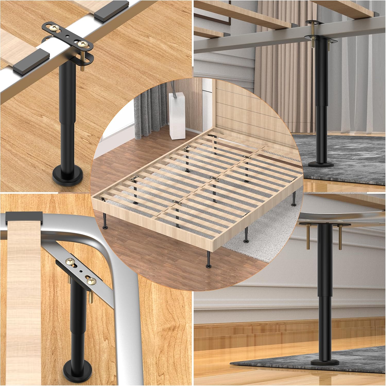 Wlrrcwdttc 4 Pcs Adjustable Height Bed Support Legs 7.08-12.6 inch, Bed Frame Center Support Legs for Bed Frame/Bed Center Slat/Furniture, Heavy Duty Metal Bed Replacement Legs Bed Slats Support Legs - Image 4
