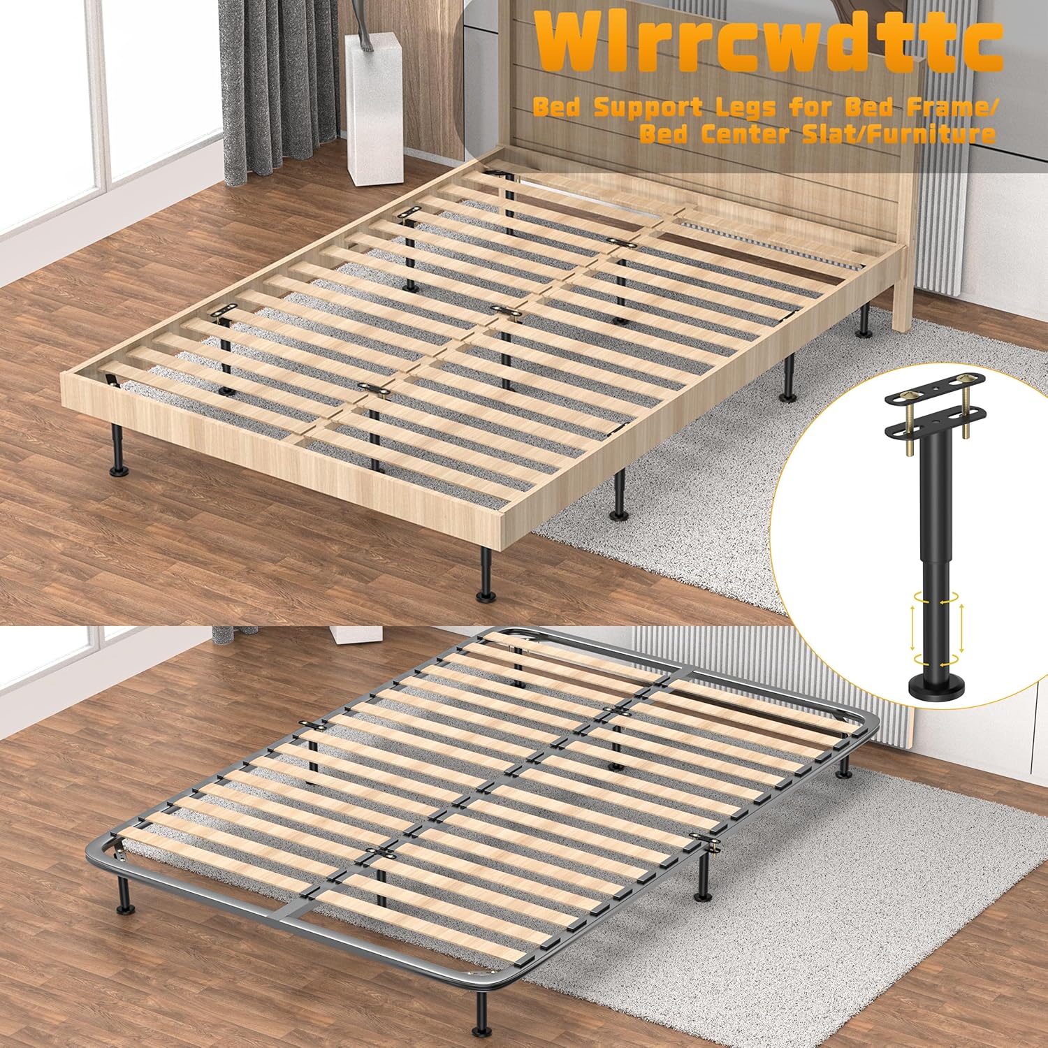 Wlrrcwdttc 4 Pcs Adjustable Height Bed Support Legs 7.08-12.6 inch, Bed Frame Center Support Legs for Bed Frame/Bed Center Slat/Furniture, Heavy Duty Metal Bed Replacement Legs Bed Slats Support Legs - Image 7