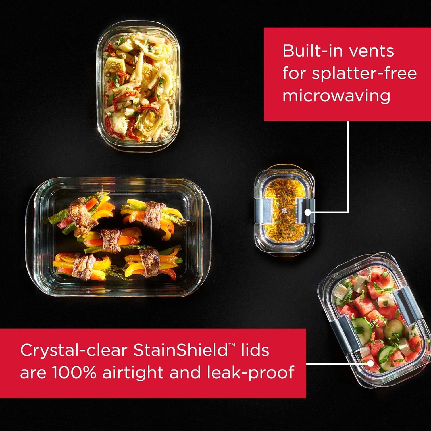 Rubbermaid Brilliance Glass Food Storage Containers, Assorted Sizes, Set of 9, BPA-Free, Leak-Proof, Clear - Image 5