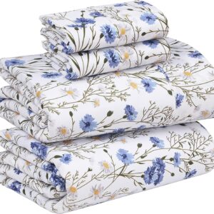 RUVANTI 100% Cotton Percale Sheets Queen Size – Crisp Cooling Bed Sheets for Hot Sleepers, Deep Pocket 16”, Soft Breathable & Durable Hotel-Style 4 Piece Set, Sweet Pea
