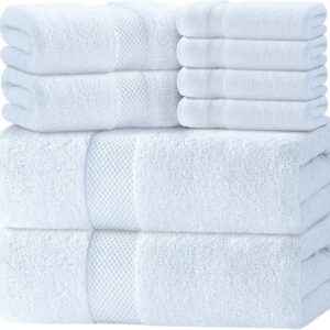 Luxury White Bath Towel Set of 8 Pieces – 100% Turkish Cotton 700 GSM Highly Absorbent Towels for Bathroom, 2 Bath Towels, 2 Hand Towels, 4 Washcloths