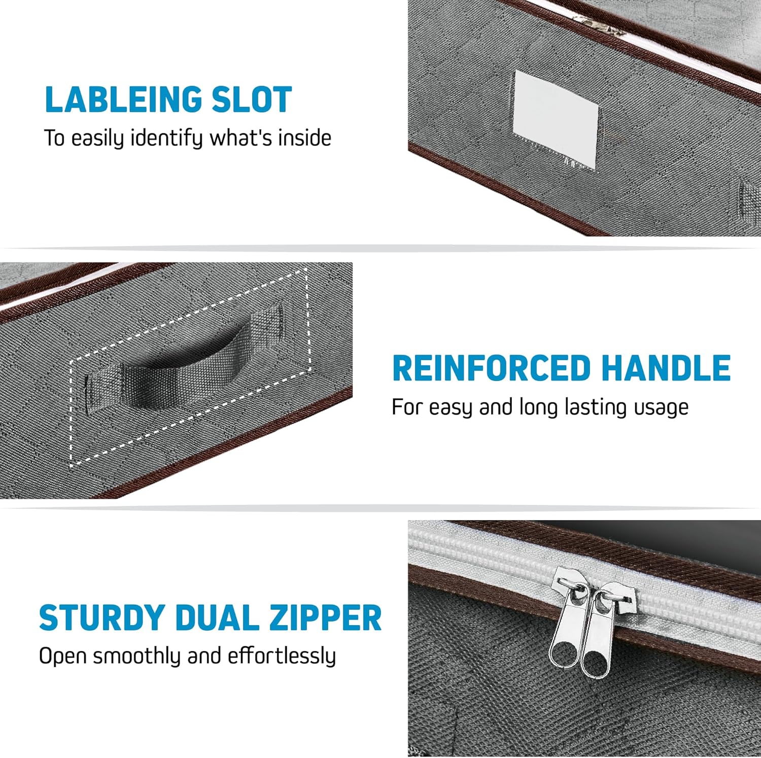 Under Bed Storage Bins - Pack Of 4 Under The Bed Storage Containers For Clothes, Blankets, Winter Clothing, & Shoes - Underbed Storage Containers With Handles, Dual Zippers, & Clear Top - Image 3