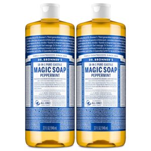 Dr. Bronner’s Pure-Castile Magic Liquid Soap- Made with Regenerative Organic Oils- For Body, Face, Hair, Dishes, Pets, Laundry Natural, Vegan, Non-GMO – Peppermint, 32 oz (2-Pack)