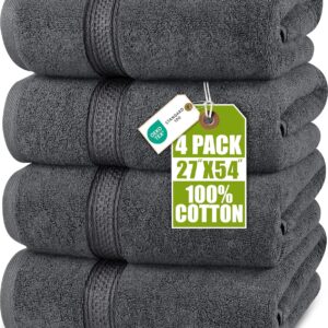 Utopia Towels 4 Pack Premium Bath Towels Set, 27 by 54 Inches, 100% Ring Spun Cotton 600GSM, Lightweight and Highly Absorbent Quick Drying Towels, Perfect for Daily Use, Grey