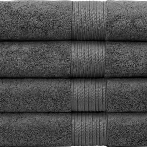 Luxury Oversized Bath Towels | 650 GSM, 34″ x 56″ | Hotel Quality, Soft & Highly Absorbent | Quick Dry, Thick, Combed Cotton Bathroom Towels | Dark Grey – 4 Pack