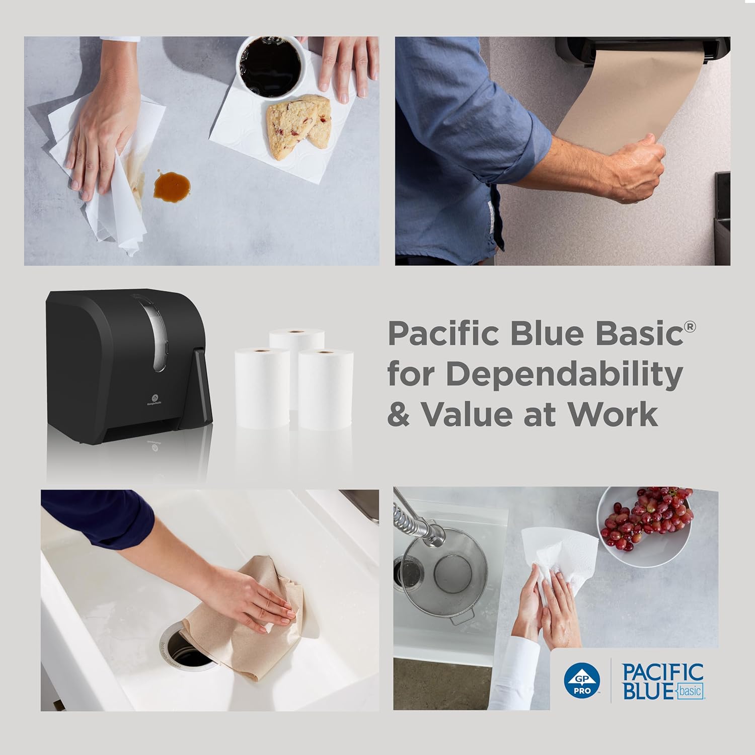 Pacific Blue Basic Recycled Paper Towel Rolls by GP PRO (Georgia-Pacific), White, 26601, 800 Feet Per Roll, 6 Rolls Per Case - Image 9
