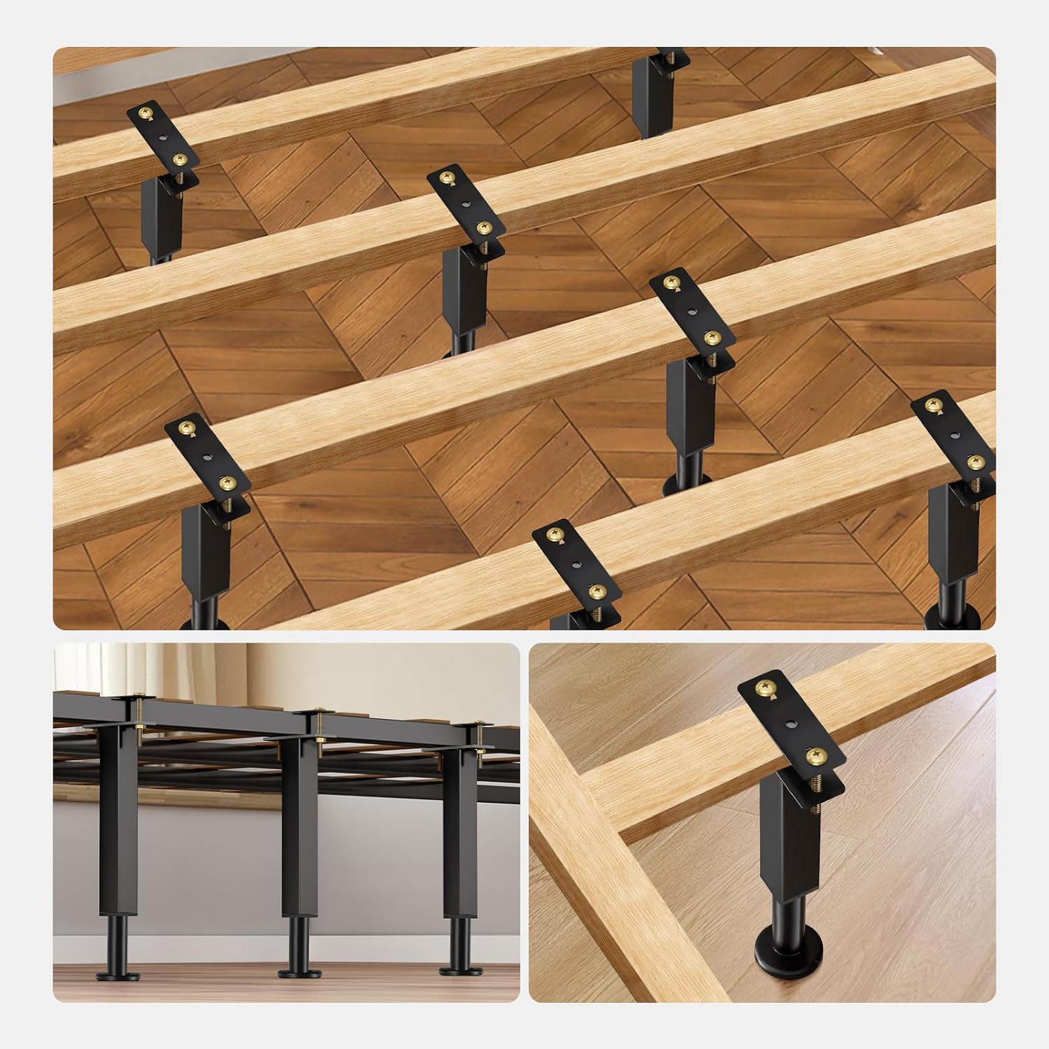 Bed Support Legs, 6PCS Replacement Adjustable Bed Risers, 6.2-8 in Heavy Duty Metal Furniture Feet with Non-Slip Rubber Base for King Queen Slats, Couch, Table, Sofa - Image 6