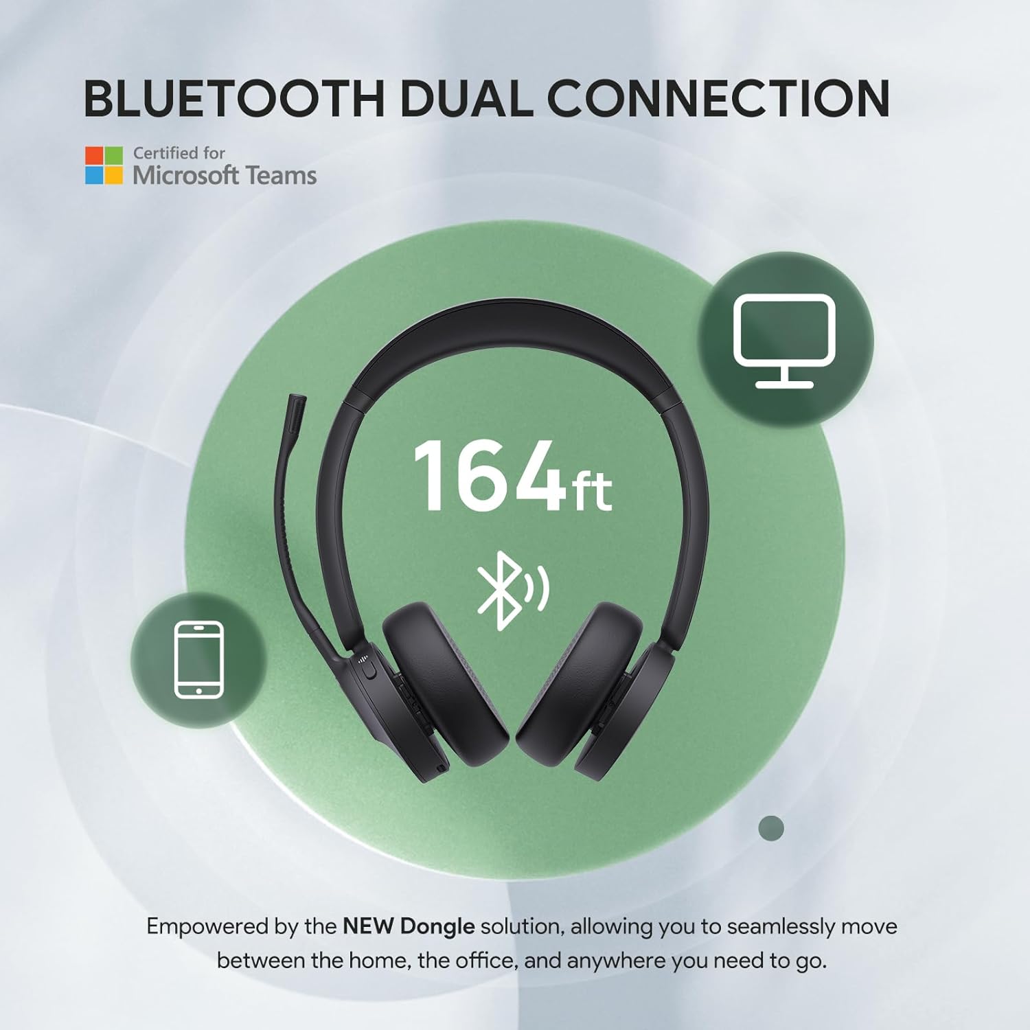 Yealink BH70 UC Wireless Bluetooth Headset with Microphone for Work, up to 35h Talking Battery, Teams UC Compatible Headsets for Computer Mobile, 147g Lightweight Headphone for Open Office 50m Range - Image 3
