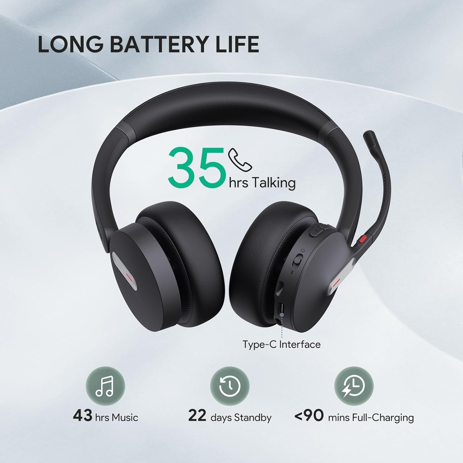 Yealink BH70 UC Wireless Bluetooth Headset with Microphone for Work, up to 35h Talking Battery, Teams UC Compatible Headsets for Computer Mobile, 147g Lightweight Headphone for Open Office 50m Range - Image 4