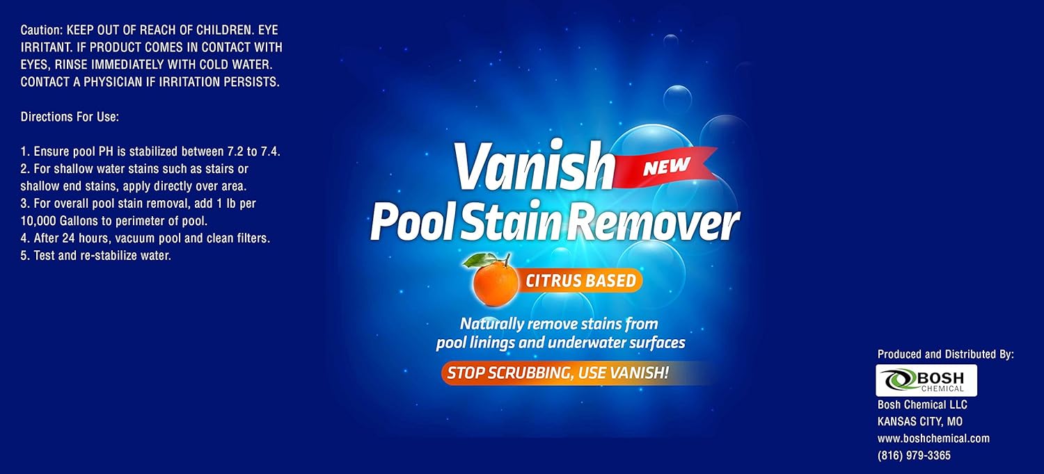 Bosh Chemical Vanish Pool & Spa Stain Remover (2LBS)- Natural Safe Citrus Based, Works Excellent on Vinyl, Fiberglass, and Metals, Removes Rust and Other Tough Stains - Image 3