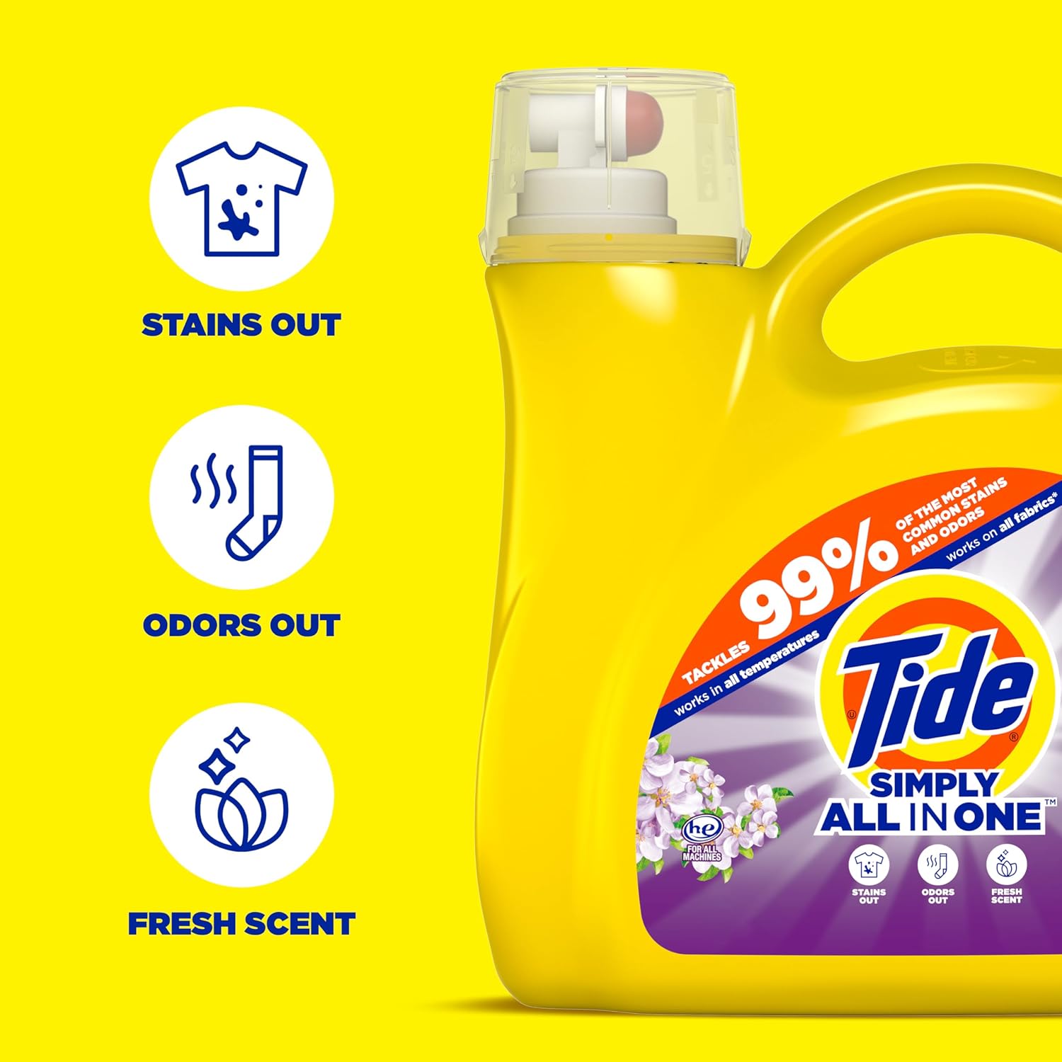 Tide Simply All-In-One Liquid Laundry Detergent, Berry Blossom Scent, 89 Loads, 117 fl oz - Image 4
