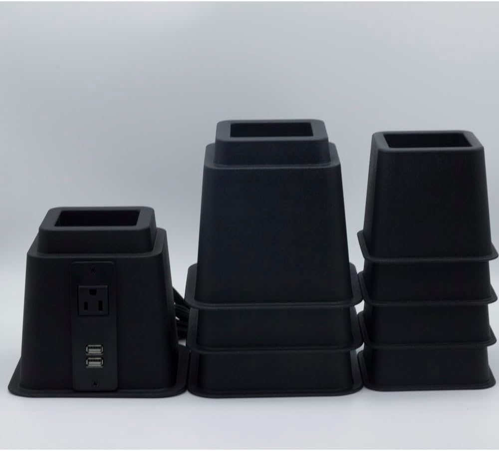 HomeRoots Bed Risers Set of 8 Heavy Duty Plastic 3, 5 or 8 Inch Adjustable Risers for Bed, Furniture Sofa, Table, and Chair - Electric-Black - Image 3
