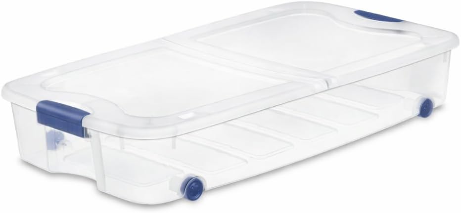 66 Quart Underbed Storage Bin with Wheels & Clear Lid, Under Bed Storage Container for Blankets, 39.5″ x 20.25″ x 7″, Split-Lid Design & Smooth Gliding Wheels 66 Quart Underbed Storage Bin with Wheels & Clear Lid, Under Bed Storage Container for Blankets, 39.5″ x 20.25″ x 7″, Split-Lid Design & Smooth Gliding Wheels