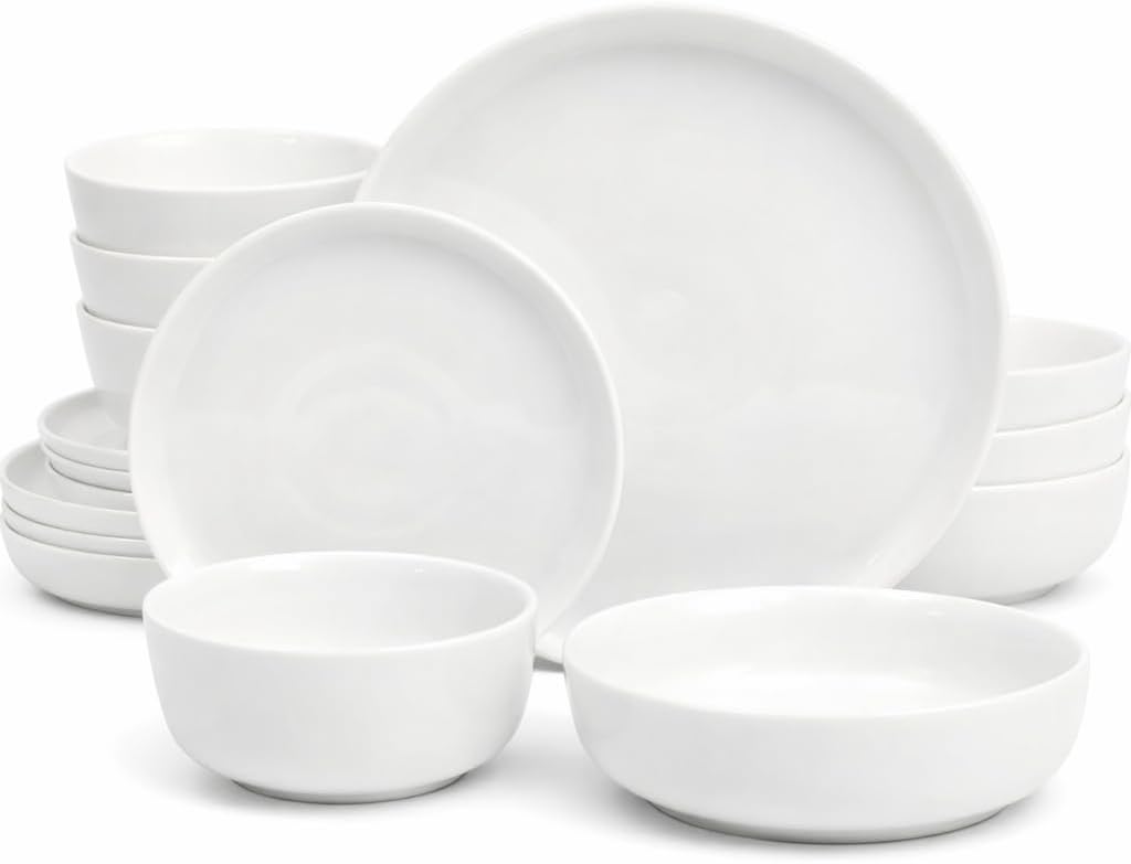 Gibson Home Oslo Dinnerware Set for 4, 16-Piece White Porcelain Plates and Bowls — Ceramic Dish Set | Microwave & Dishwasher Safe - Image 2