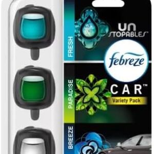 Febreze Car Air Freshener Vent Clips, Car Freshener, Unstopables Scents Variety Pack, .07 oz. Car Vent Clip, 3-Count, Car Air Fresheners