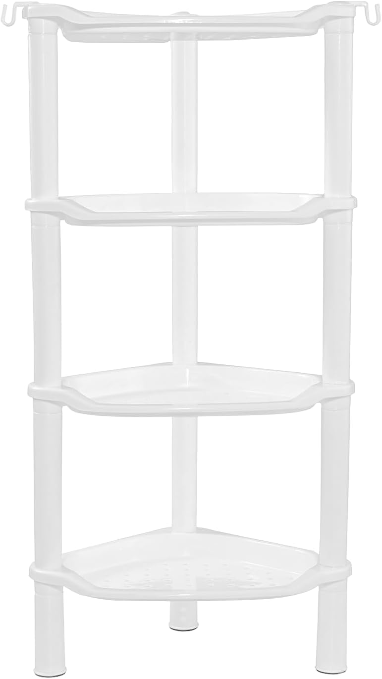 4 Tier Corner Shower Caddy, Rustproof, Plastic Shower Organizer for Bathroom, Bathtub, Shower pan, Bath Accessories Shower Caddies, 13.5 x 10 x 33.5 Inches, White (Round Slot White 4 Tier) - Image 2