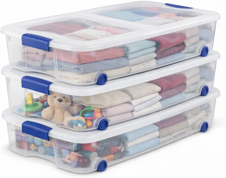 66 Quart Underbed Storage Bin with Wheels & Clear Lid, Under Bed Storage Container for Blankets, 39.5" x 20.25" x 7", Split-Lid Design & Smooth Gliding Wheels - Image 5
