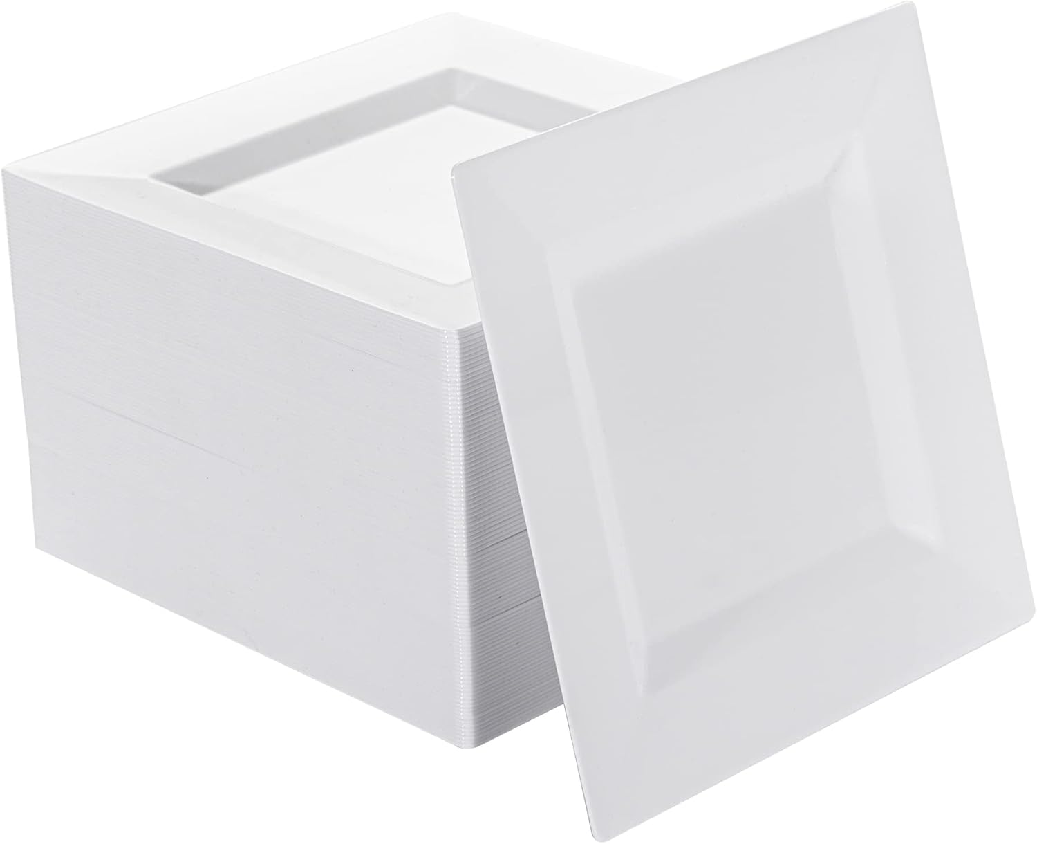 100 Pack White Plastic Square Dessert Plates, 6.5" Disposable Salad Plates Heavy Duty Plates for Party, Wedding, Christmas, Easter - Image 2
