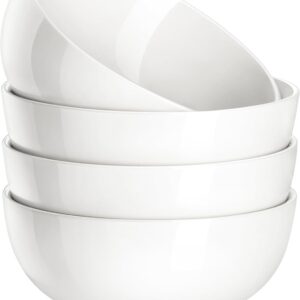 MALACASA 26 OZ Porcelain Soup Bowls Set of 4, White Ceramic Bowls for Kitchen, Cereal Bowl for Oatmeal, Fruit, Salad, Ramen and Rice Bowl -Dishwasher & Microwave Safe Bowls