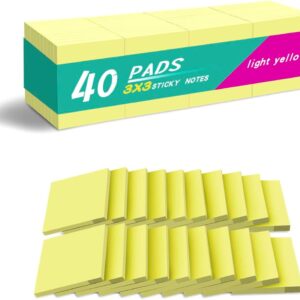 (40 Pads) Sticky Notes 3×3 Inches, Yellow Colors Self-Stick Pads, Easy to Post for Home, Office, Notebook