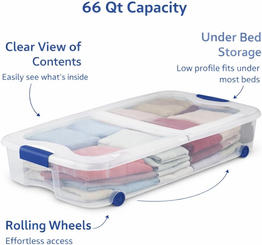 66 Quart Underbed Storage Bin with Wheels & Clear Lid, Under Bed Storage Container for Blankets, 39.5" x 20.25" x 7", Split-Lid Design & Smooth Gliding Wheels - Image 6
