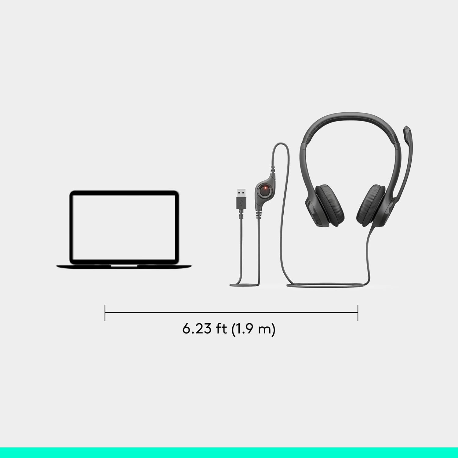 Logitech H390 Wired Headset for PC/Laptop, Stereo Headphones with Noise Cancelling Microphone, USB-A, in-Line Controls, Works with Chromebook - Black - Image 8
