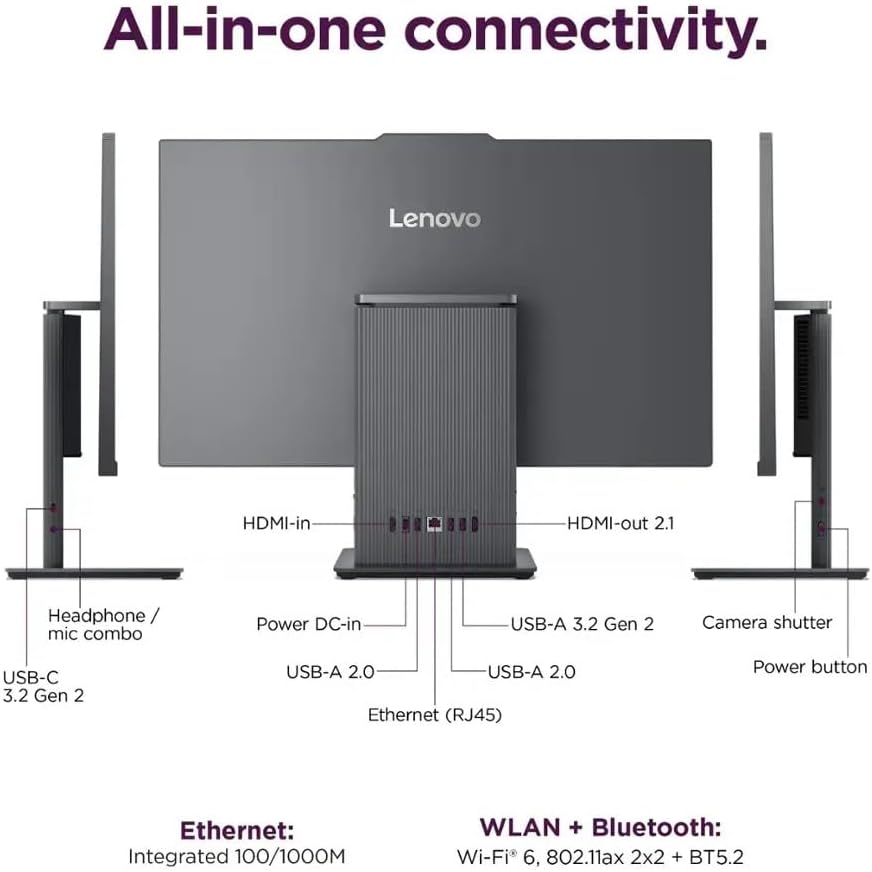 Lenovo IdeaCentre All-in-One Desktop Computer, 24" FHD Display, 6-core AMD Ryzen 5 7535HS, 16GB DDR5, 512GB SSD, Wi-Fi 6, HDMI in&Out, Wireless KB&Mouse, Windows 11 Home - Image 6