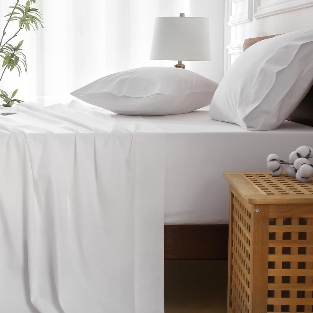 HYPREST Extra Deep Pocket King Sheet Sets Fits 18"-24" in Deep Mattress -100% Cotton King Sheet Set,White Hotel Crisp Soft Cooling Sheet Sets for King Bed Deep Pocket - Image 5