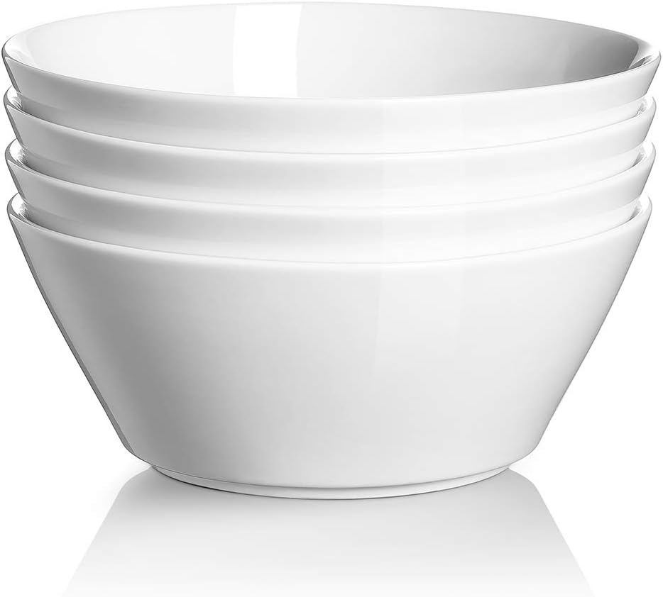 DOWAN 32 OZ Large Soup Bowls Set of 4 - White Ceramic Bowls for Kitchen, Deep Bowls for Cereal, Salad, Pasta, Fruits, Ramen, Dishwasher & Microwave Safe - Image 2