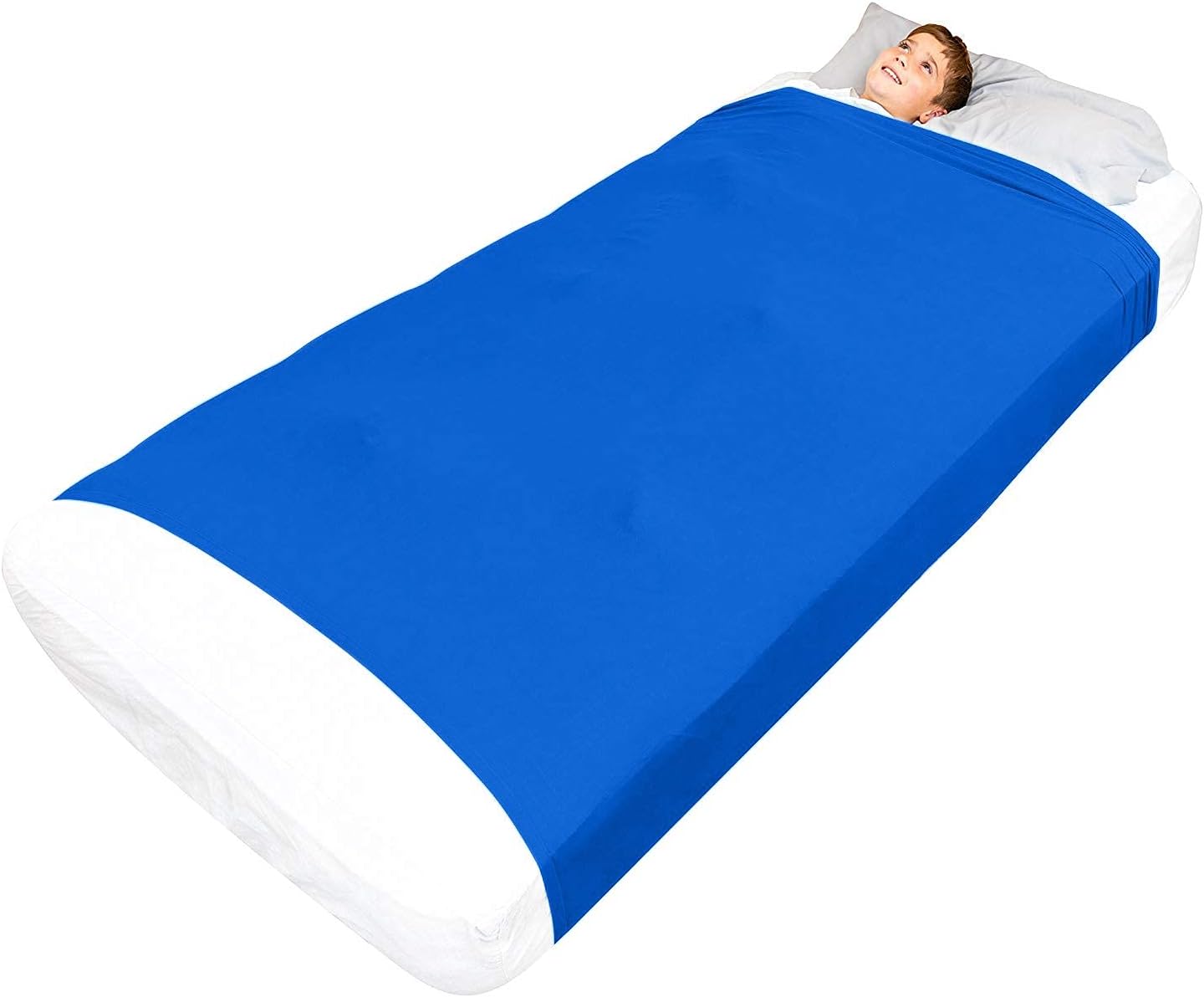 Special Supplies Sensory Bed Sheet for Kids Compression Alternative to Weighted Blankets - Breathable, Stretchy - Cool, Comfortable Sleeping Bedding -Blue (Twin) - Image 9