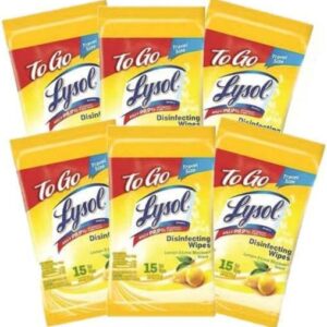 Lysol Disinfecting Wipes To-Go Pack, Lemon Scent, 15 Count (Pack of 6)