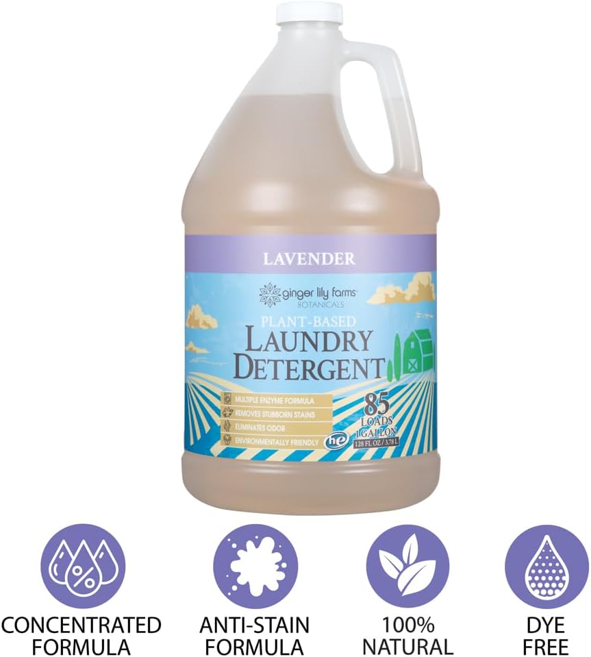 Ginger Lily Farms Botanicals Plant-Based Liquid Laundry Detergent, Lavender, Concentrated Formula, HE Compatible, 85 Loads, 1 Gallon (128 fl. oz.) - Image 7