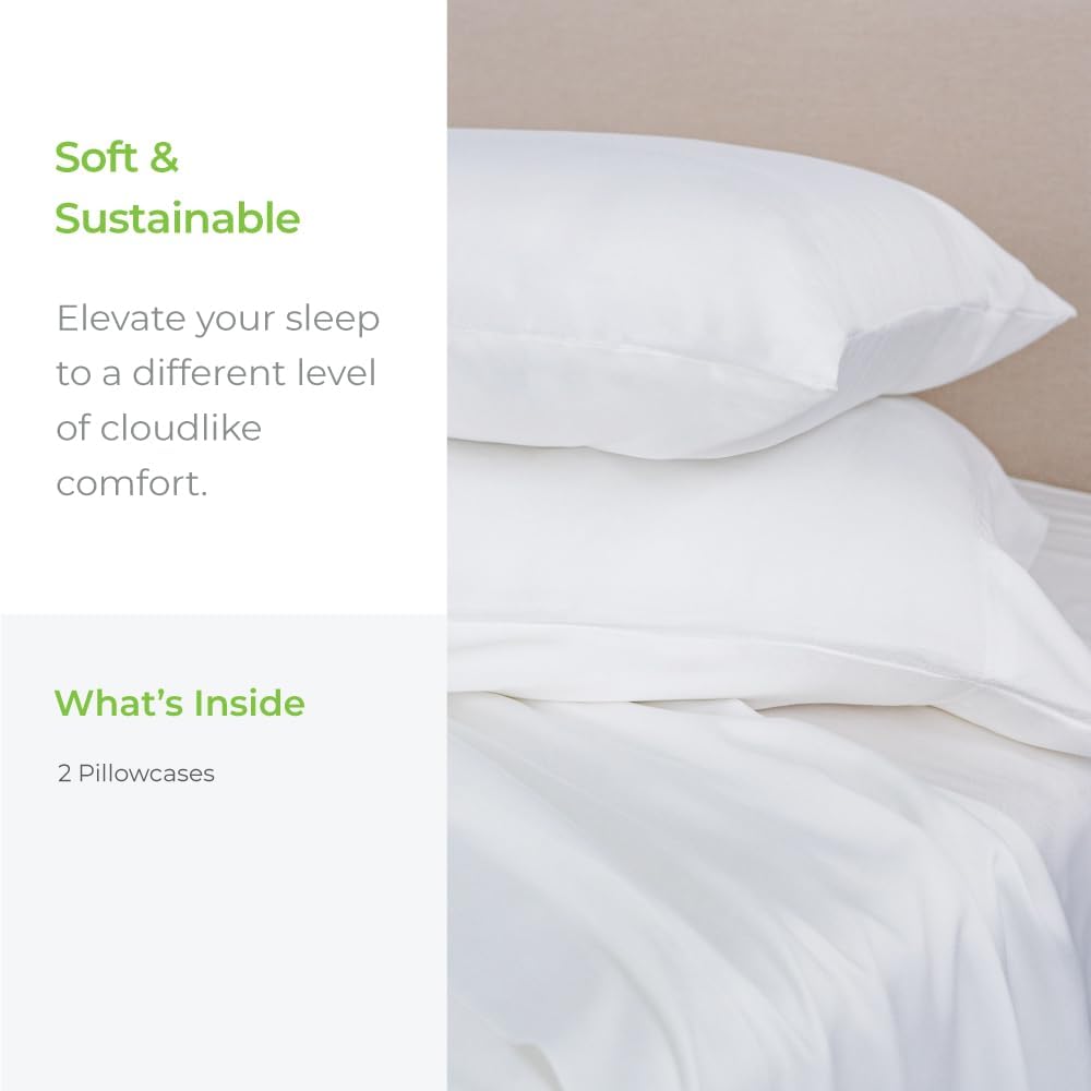 Cariloha Classic 2-Piece Twill Pillowcase Set | White | King | Viscose Material | Allergy Resistant, Naturally Thermal-Regulating, and Extra Soft - Image 3
