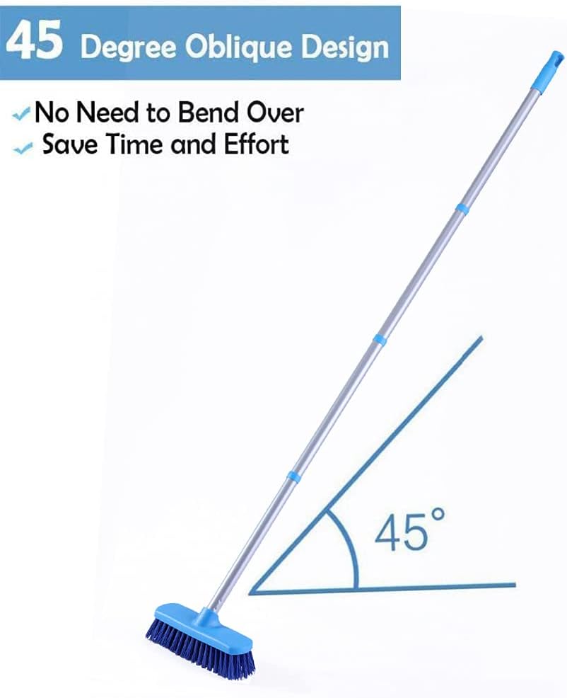 YONILL Deck Brush with Long Handle - Floor Scrub Brushes for Cleaning Shower, Stiff Bristle Scrubbing Brush, 50" Floor Scrubber Brush for Bathroom, Bathtub, Tub, Tile Floors, Garage and Patio - Image 6