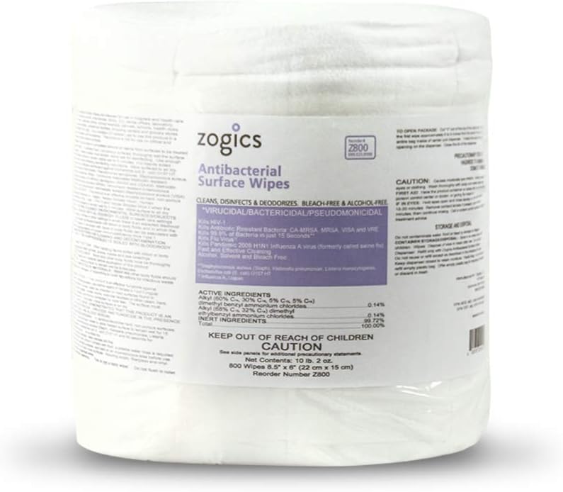 Zogics Antibacterial Wipes, EPA Registered Surface and Gym Equipment Disinfecting Wipes (800 Wipes) + Reusable Wipe Bucket Dispenser - Image 8