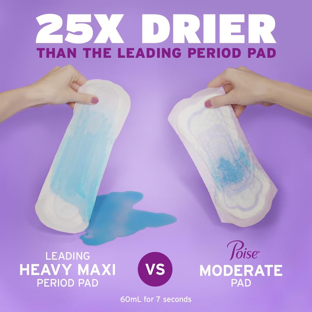 Poise Incontinence & Postpartum Pads for Bladder Leaks, 4 Drop Moderate Absorbency, Regular Length, 132 Count, Packaging May Vary - Image 5