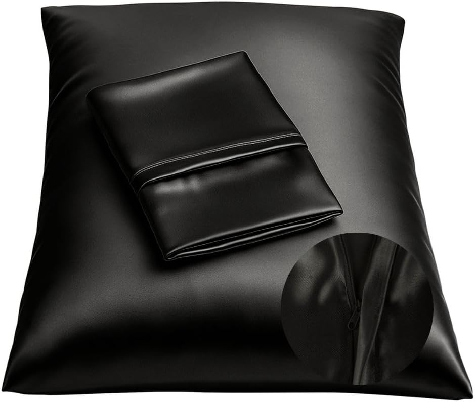 BLISSFORD Black Satin Pillowcase with Zipper for Hair and Skin Care, Feels Soft and Cool Like a Silk Pillowcase, Satin Pillow Cases 2 Pack, Slik Pillow Cover, Standard Size, Set of 2 - Image 2