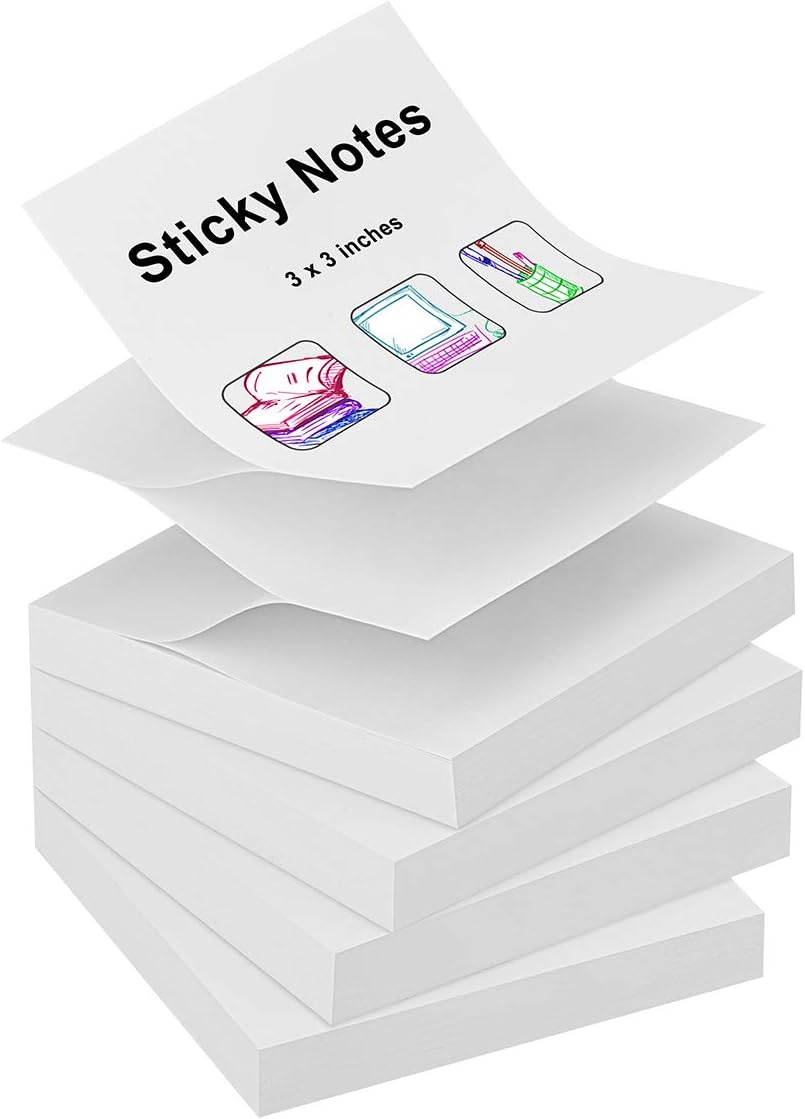 ZCZN 400 Sheets Pop-up Sticky Notes, 3 x 3 Inches, 4 Pads Bright Color Self-Stick Notes, 100 Sheets/Pad, White - Image 2