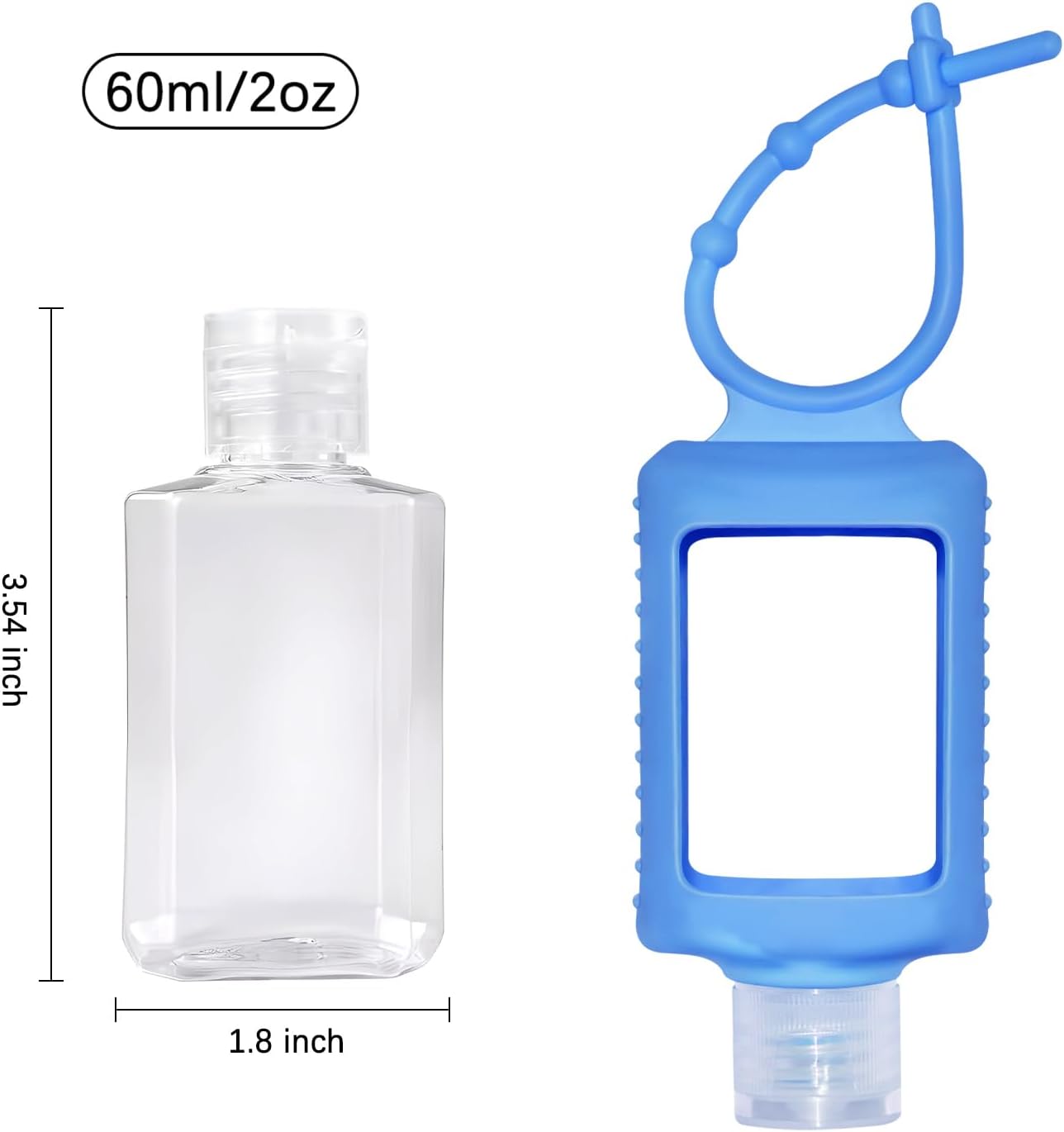 6Pcs Travel Size Empty Hand Sanitizer Holder with Silicone Keychain, 2 oz Leak Proof Refillable Plastic Bottles Portable Travel Containers with Detachable Silicone Case - Image 4