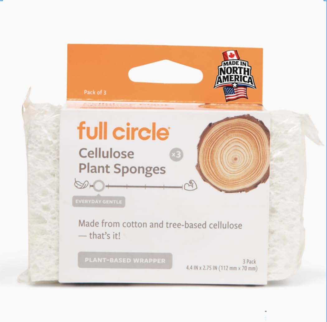 Full Circle 100% Plant-Based Cellulose Sponges – Pack of 3 – Plastic-Free, Natural Sponge, No Microplastics, Safe for Nonstick Cookware - Image 2