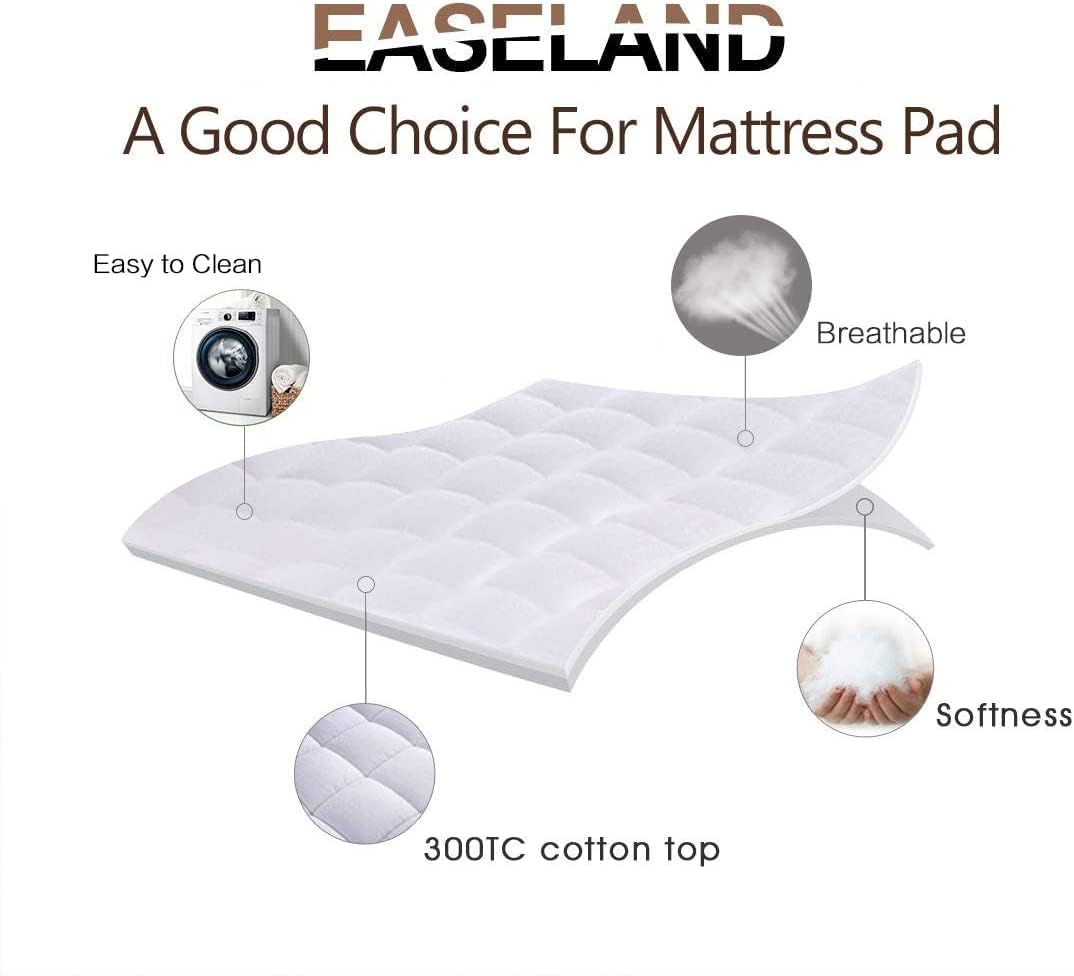 EASELAND Twin XL Mattress Pad Pillow Top Quilted Fitted Mattress Cover/Protector Extra Long Cotton Top 8-21" Deep Pocket Cooling Mattress Topper (39x80 Inches, White) - Image 3