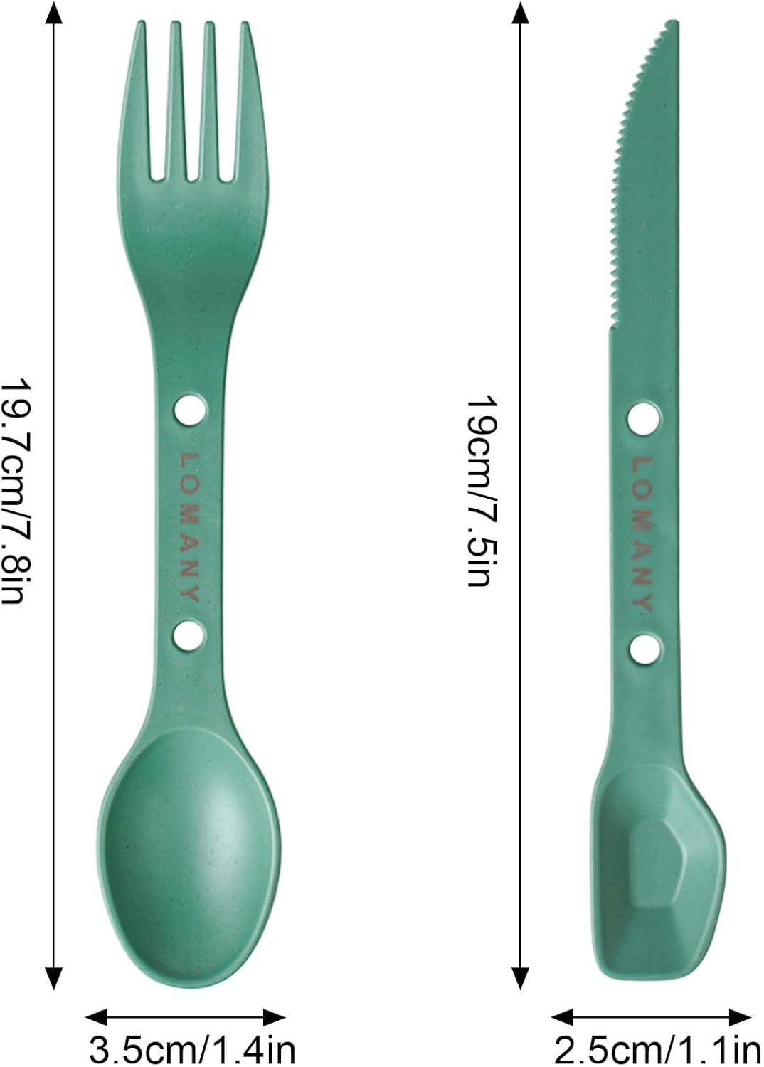 Reusable 4-in-2 Combo Camping Utensil Set, 4 Sets Spoon-Fork-Knife Travel Utensils, Portable Plastic Cutlery Backpacking Gear for Lunch Hiking Outdoor Survival (Green, Orange, Blue, Grey) - Image 3