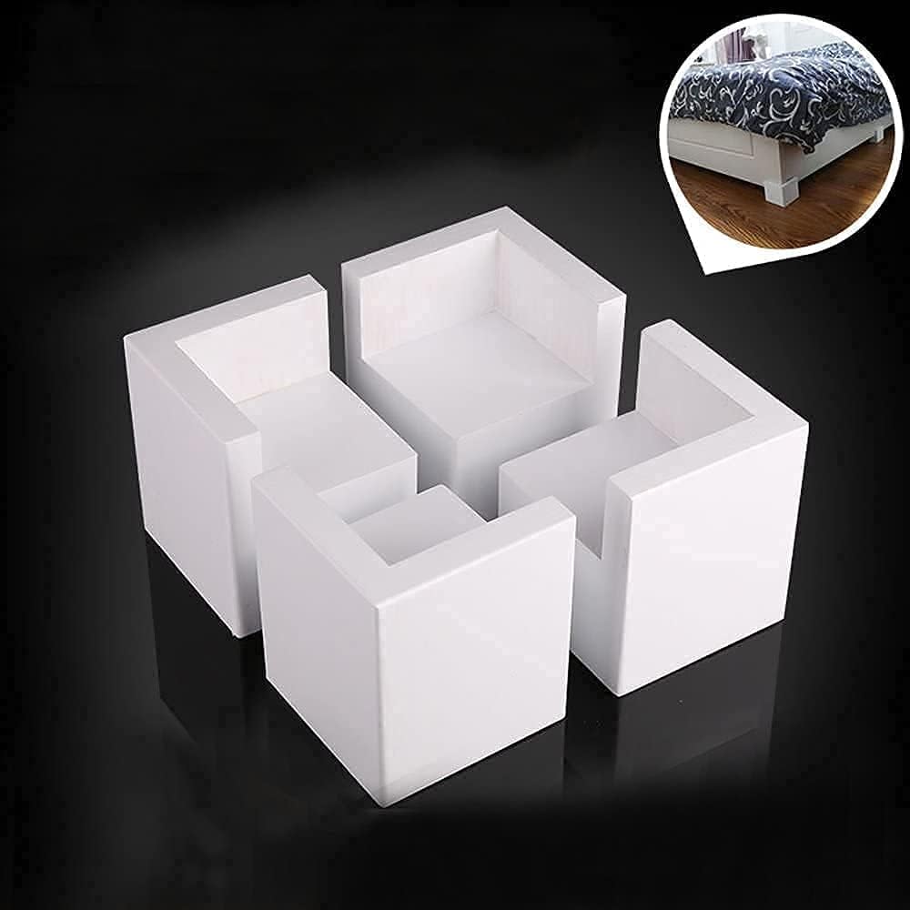 Set of 4 Bed Risers Furniture Square Risers 2 Inches Wooden Heavy Duty Black Bed Lifts for Sofa Couch Chair Table Legs,Helps You Storage Under The Bed… (White) - Image 6