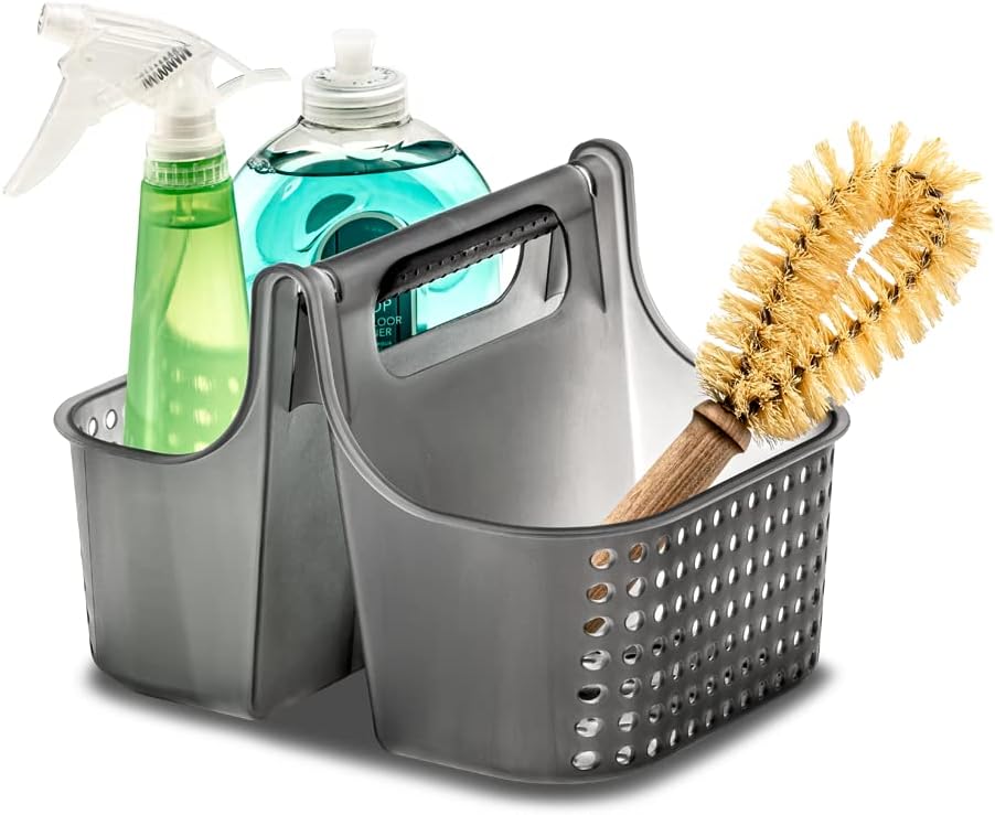 madesmart Premium Portable Shower Caddy, Hold Soap, Shampoo, Hair Supplies and Beauty Products, Cleaning Supplies Organizer for Home, Dorm, Plastic Shower Tote, Soft Handle, Smoke - Image 3