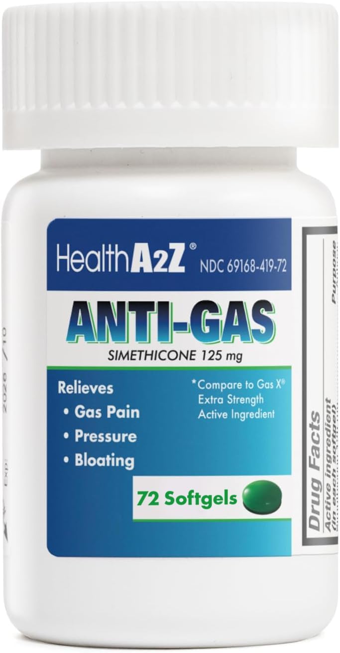 HealthA2Z® Gas Relief Simethicone | 125mg | Relieves from Stomach Discomfort and Gas | Anti Flatulence | Relieves Gas Fast and Bloating (72 Counts (Pack of 1)) - Image 2