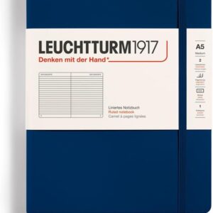 LEUCHTTURM1917 – Notebook Hardcover Medium A5-251 Numbered Pages for Writing and Journaling (Navy, Ruled)