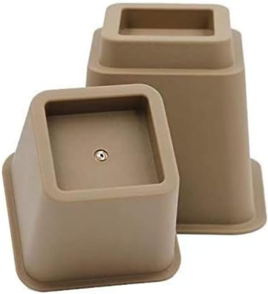 HomeRoots Adjustable Bed Risers and Furniture Risers, Heavy Duty Plastic Table Risers 3", 5" or 8" Furniture Riser for Bed and Sofa | Holds up to 1300LB Weight | Brown Color | Set of 4 Desk Risers - Image 3