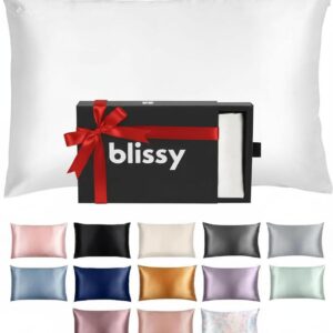 Blissy Silk Pillowcase – 100% Pure Mulberry Silk – 22 Momme 6A High-Grade Fibers – Silk Pillow Cover for Hair & Skin – Regular, Queen & King (Blissy White, King)