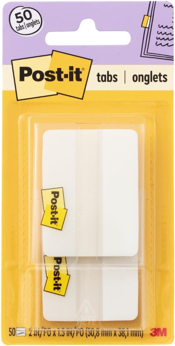 Post-it Sticky Tabs, 2 in. x 1.5 in., 2 Pads of Book Tabs for Bookmarking, Annotating, Reading, and Reminders, White (50 Total Count) - Image 2