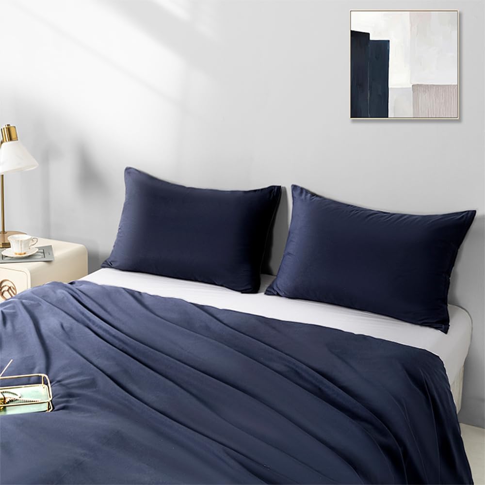 2 Pack Microfiber Zipper Pillowcases, Soft Comfortable Not Shrink Navy Blue Pillow Case, Standard Pillow Cases Set of 2 (20x26 Inches) - Image 2